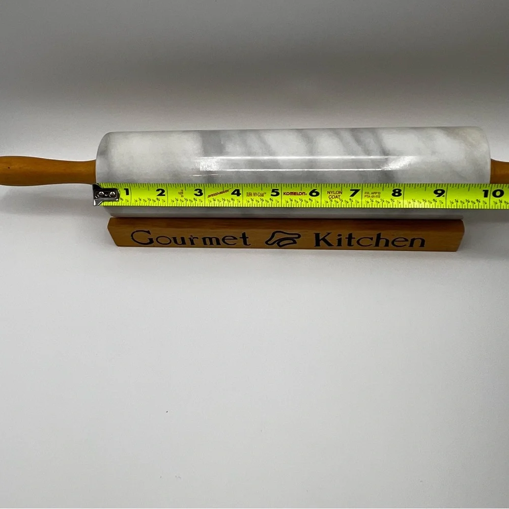 Gourmet Kitchen Heavy Marble Rolling Pin With Wood Cradle Stand near perfect c